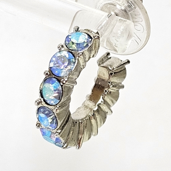 VINTAGE Monet Classic Aurora Borealis Rhinestone Hoop Earrings - Picture 4 of 6